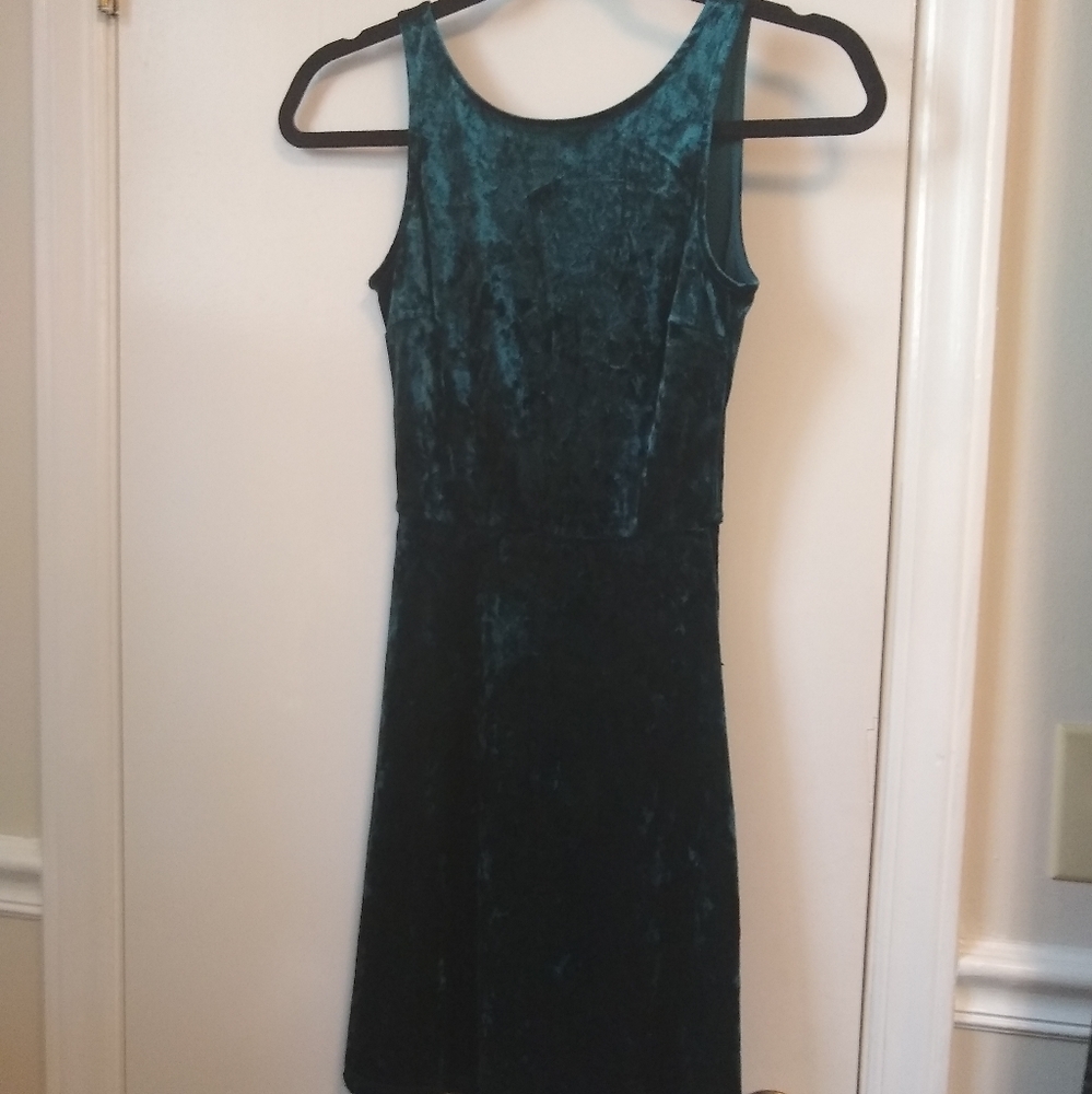 Green velvet mini dress